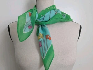 Vintage ECHO Golf themed pattern Square Cotton Scarf Green Trim 21x22" - Picture 1 of 6
