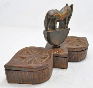 Antique Wooden Kitchenware Spice Box Original Old Hand Carved - Picture 1 of 8