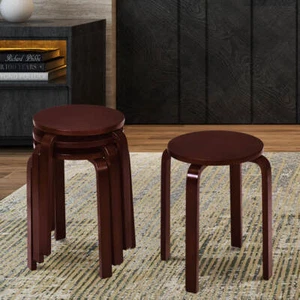 Juego de 4 taburetes apilables silla de comedor redonda de madera sin respaldo decoración del hogar marrón - Imagen 1 de 9