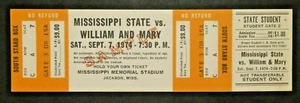 Boleto de fútbol americano universitario Mississippi State vs William and Mary 1974 - Imagen 1 de 2