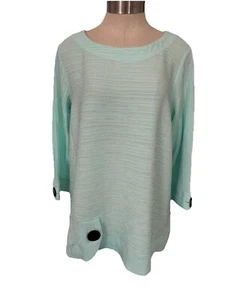 Ali Miles Mint Textured 3/4 Sleeve Round Neck Tunic Button Detail Sz M NWT - Picture 1 of 10