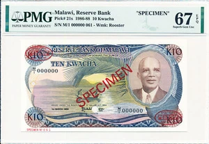 Reserve Bank Malawi 10 Kwacha 1986-88 Specimen PMG 67EPQ - Picture 1 of 2