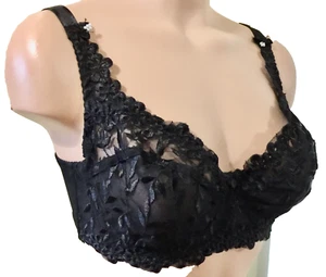 Black 36D Bra Sheer Lace Embroidered Cups Wired 3 Hooks Style R 130X Carnival - Picture 1 of 10