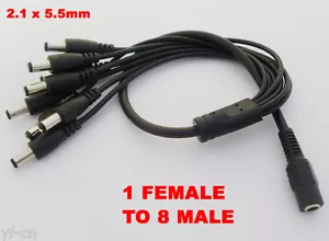 Cable divisor de alimentación de CC 5,5x2,1 hembra de 1 a 8 machos 4 piezas para cámara CCTV - Imagen 1 de 4