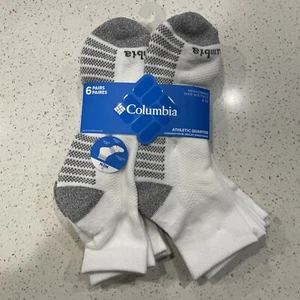 Columbia Men's Athletic quarter cut Socks White SZ Large 6-12 (6 Pairs) - Picture 1 of 4