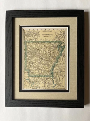 Arkansas State Map, Frame/Dbl Mat from the 1927 World Atlas SEE DESCRIPTION - Image 1 of 3
