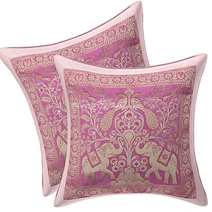 Bohemian Brocade Set Of 2 Throw Pillow Covers Jacquard 30x30 cm Indian Elephant - Picture 1 of 6