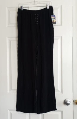 Pantalones BeBop Negros 100% Rayón Boho Festival Cintura Elástica Pierna Ancha Talla L Entrepierna 35 Foto 1 de 4