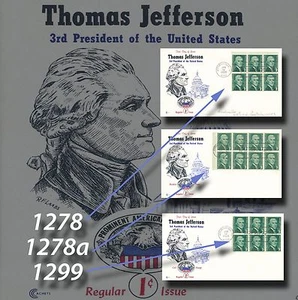 US #1278 1278a 1299 JEFFERSONVILLE, IN Jefferson Prominent Americans 1/12/68 - Picture 1 of 7