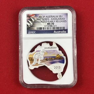 $1 2013 P Australia Kangaroo Map Series NGC MS70 Color Early Releas 6,000 Mintag - Picture 1 of 7