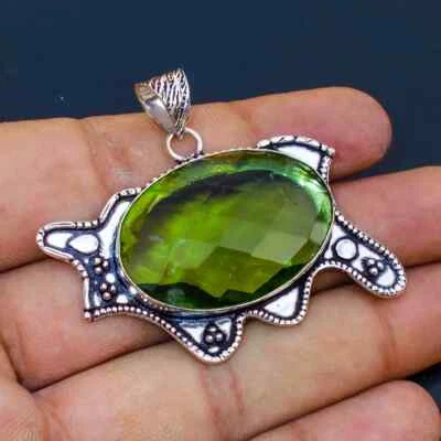 Amazing Peridot Topaz Gemstone 925 Sterling Silver Handmade Pendant S-39 - Image 1 of 4
