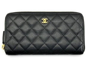 CHANEL Caviar Leather Zip Around Long Black Wallet - Picture 1 of 15