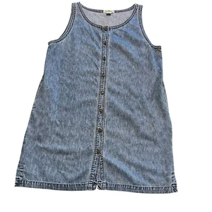 LL Bean Denim Jumper Dress 14P Sleeveless Cottagecore Farmhouse Vintage Petite - Picture 1 of 10