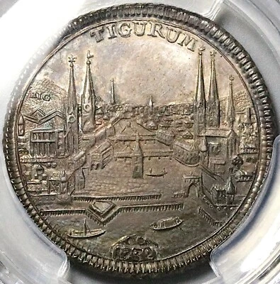 1732 PCGS AU 58 Zurich 1/2 Thaler City View Switzerland Coin Pop 1/0 (25062202C) - Image 1 of 4