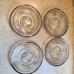 Set of 4 Vintage 6" Fruit Plate With Silver Trim Antique - Picture 1 of 7