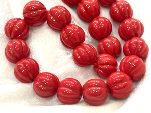 COLLAR CORAL ROJO MELÓN TALLADO 10 MM CUENTAS PIEDRAS PRECIOSAS LISAS 18" PULGADAS 1 - Imagen 1 de 6
