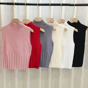 Solid Color Knitted Vest Sleeveless Camisole Bottom Layer Shirt for Women - Picture 1 of 11