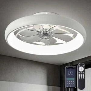 ANTOINE 20 in. LED Indoor White Bladeless App Control Low Profile Ceiling Fan - Picture 1 of 10