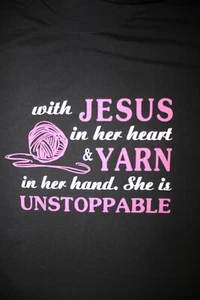 With Jesus In Her Heart & Yarn In Her Hand-  Long Sleeve T-Shirt, 5XL, Black - Picture 1 of 4