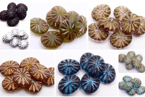 14MM CZECH PRESSED GLASS OVAL FLAT FLOWER DISC TEXTURED SPACER BEADS - (10PCS) - Image 1 of 1