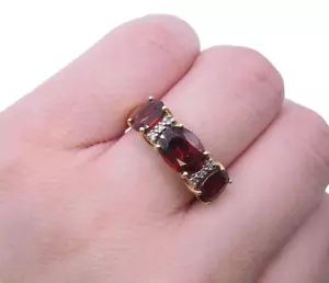 14K Yellow Gold Garnet & Diamond Band Ring - Picture 1 of 10