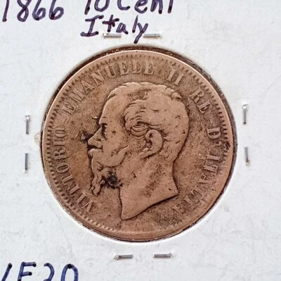 Moneda italiana de 10 céntimos 1866 N en varia buen estado. Foto 1 de 2