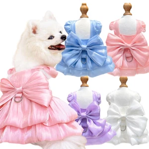 Pet Clothes Girl Dog Cat Lace Dress Bow Skirt Puppy Sweety Princess Apparel - Picture 1 of 21