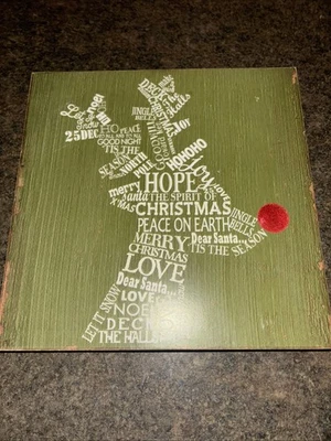 Decoración colgante de pared vintage de madera de reno de Navidad 12’’’ Foto 1 de 4