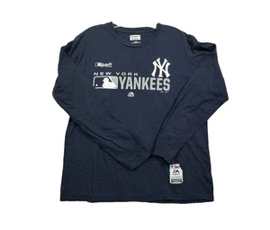 New York Yankees Men Size L Large Navy Blue Graphic Print Long sleeve T-shirt - Picture 1 of 9