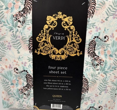 House Of Verdi - Tiger джунгли узор королева лист 4 изделия комплект ладони новый - Изображение 1 из 2