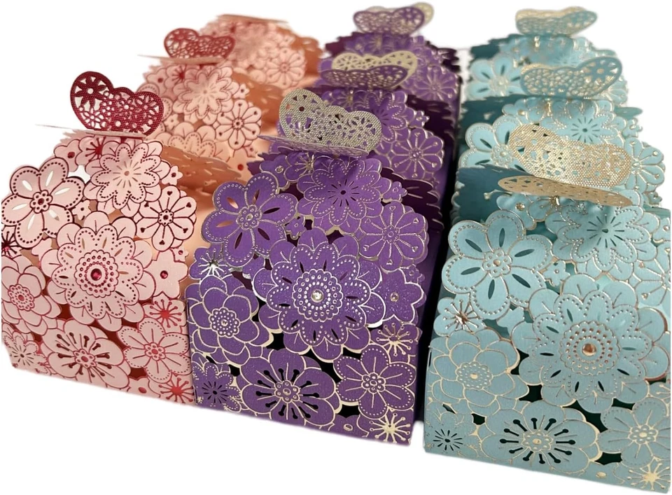 Cajas florales cortadas con láser 30 piezas - 2,6" X 2,6" X 1,6" para boda, baby shower, nacimiento Foto 1 de 4