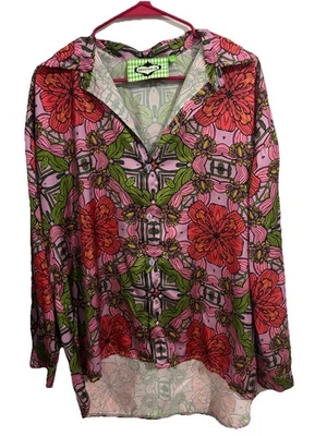 Blusa Floral Psicodélica Nuvula | Cetim Duquesa | Camisa Retrô Festival Anos 70 M - Imagem 1 de 4