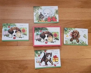 Vintage Cat Dog Greeting Cards Christmas Favorite Pets Olympicard Boxed - Picture 1 of 14