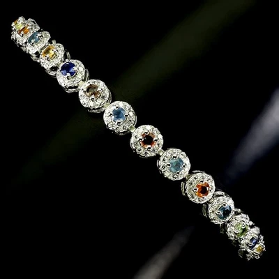 Pulsera de plata de ley 925 zafiro redondo piedras preciosas naturales joyería 9 pulgadas Foto 1 de 4