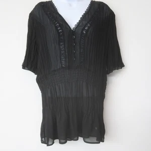 Fashion Bug Boho Bluse XL transparente Spitze gesmokt Whimsigoth Kurzarm Oberteil - Bild 1 von 11