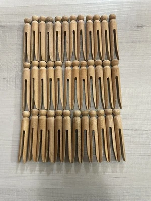 Vintage Wooden Laundry Clothes Pins Lot Of 36 Granny Cottagecore Crafts 3 Dozen - Image 1 of 4