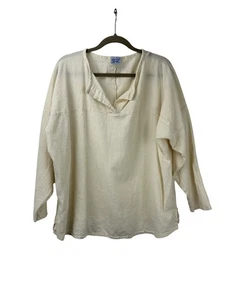 Oh My Gauze Womens One Size V-Neck Blouse Beige Top 3/4 Sleeve Cotton - Picture 1 of 12