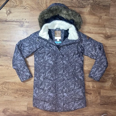 Chaqueta Roxy Niñas 14 XL Gris Negra Larga Con Capucha Dryflight 5K Imitación Piel Parka Foto 1 de 4
