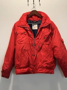 Vintage 1980s Red Men’s Down Bomber Jacket Full-Zip & Button, Size 42 rare - Picture 1 of 12