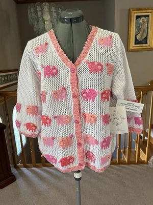 NWT Design Options L Pig Piggy Farm Sweater Cardigan Halloween Christmas Gift - Image 1 of 4