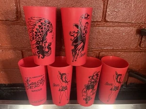 6 Sailor Jerry Plastic Red Tumblers Cowgirl Man Cave Bar Limited Edition - Picture 1 of 1
