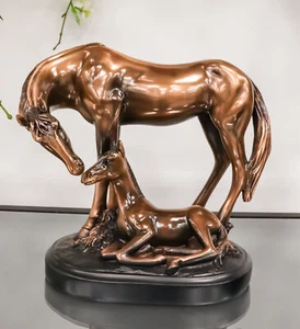 Figura de resina galvanizada de bronce yegua y potro Farm Country Horse Family - Imagen 1 de 6