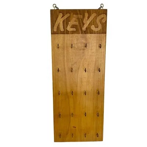 Large 20 Hook Hand Carved Wood Key Holder Wall Mount Kitchen Office - Picture 1 of 5