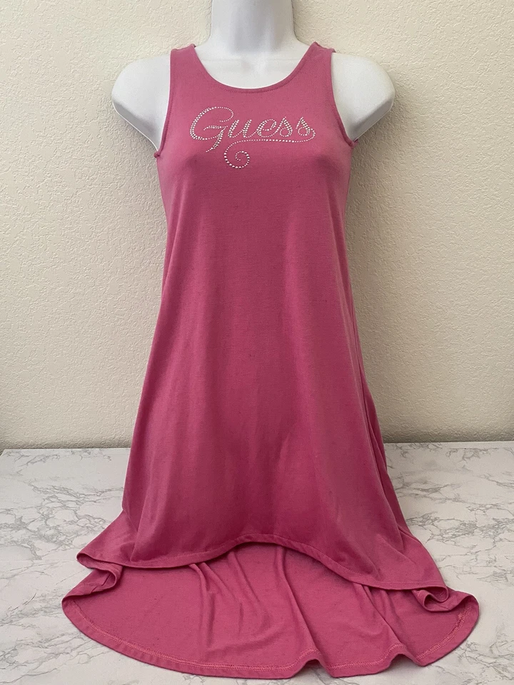 GUESS Girls Graphic T-Shirt Dress S 7-8 Years Pink Sequin Sleeveless Pullover J - Image 1 of 4