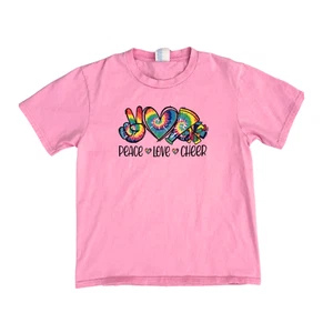 Cheerleader T Shirt Pink Cheer Shirt for Girls - Peace Love Cheer MEDIUM - Picture 1 of 9