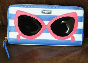 KATE SPADE Make A Splash Neda Sunglasses Wallet Zip Around Striped Clutch NWT - Picture 1 of 11