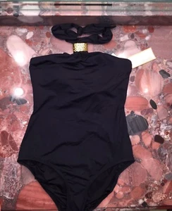 Nwt Michael Kors Schwarz Hoher Hals Halfter Maillot Einteilig Badeanzug Frauen 6 - Bild 1 von 4