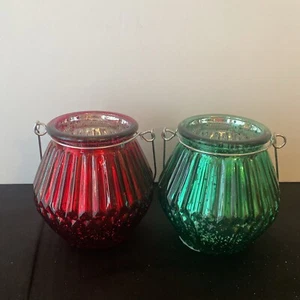 Ribbed Distressed Mercury Glass Candle Holder, Pail W/Handles Set Of 2 NEW - Picture 1 of 11