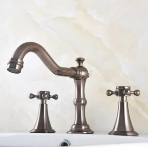 Widespread Bathroom Faucet Basin 3 Hole Vanity Sink Mixer Tap Brown Bronze - Picture 1 of 8
