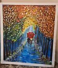 Couple Under Autumn Colours Painting Hand Made Acrylic 55 x 48cm On Plasterboard